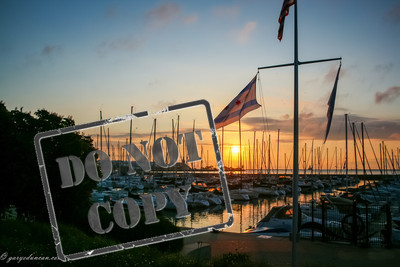 Sunrise from Lake Michigan Docks Chicago Flag
